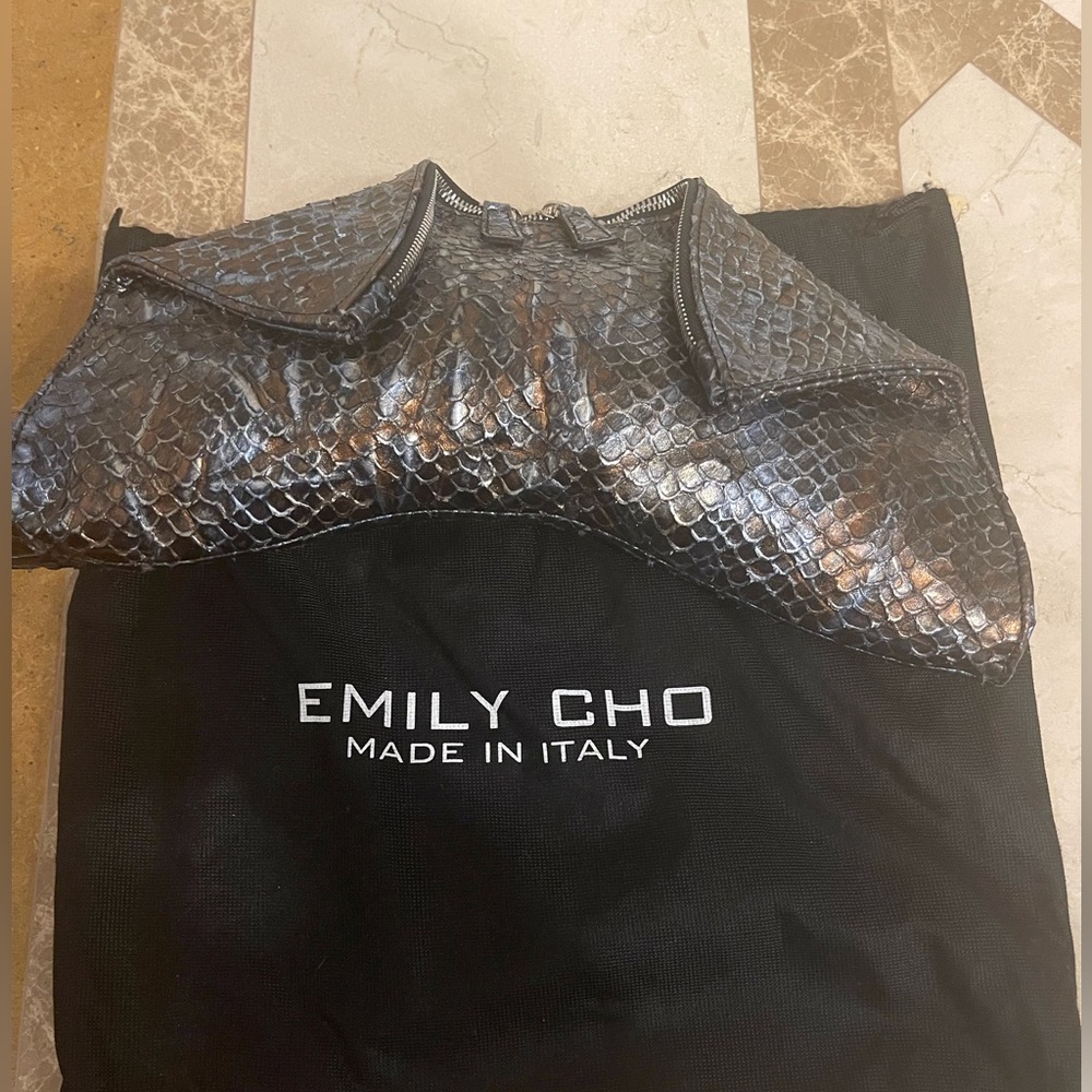 Emily Cho metallic croc embossed clutch NEW